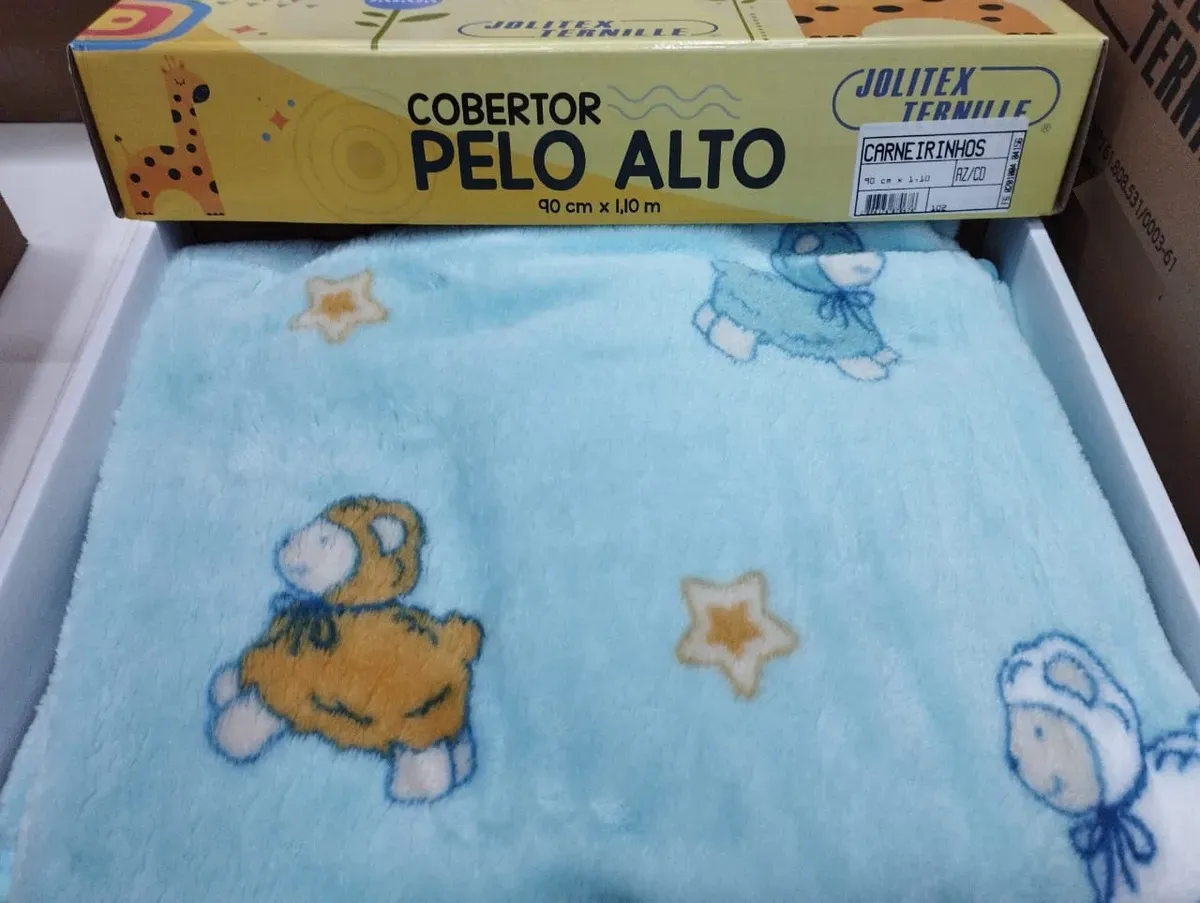 Cobertor Bebê Antialérgico Azul Tradicional Jolitex Pelo Alto 90×110 Carneirinho - Imagem 5